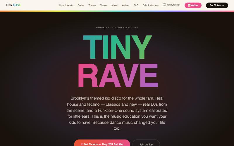 Tiny Rave website home page (opens in a new tab)