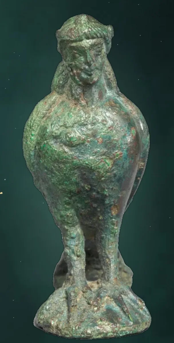 A green bronze bird-bodied siren