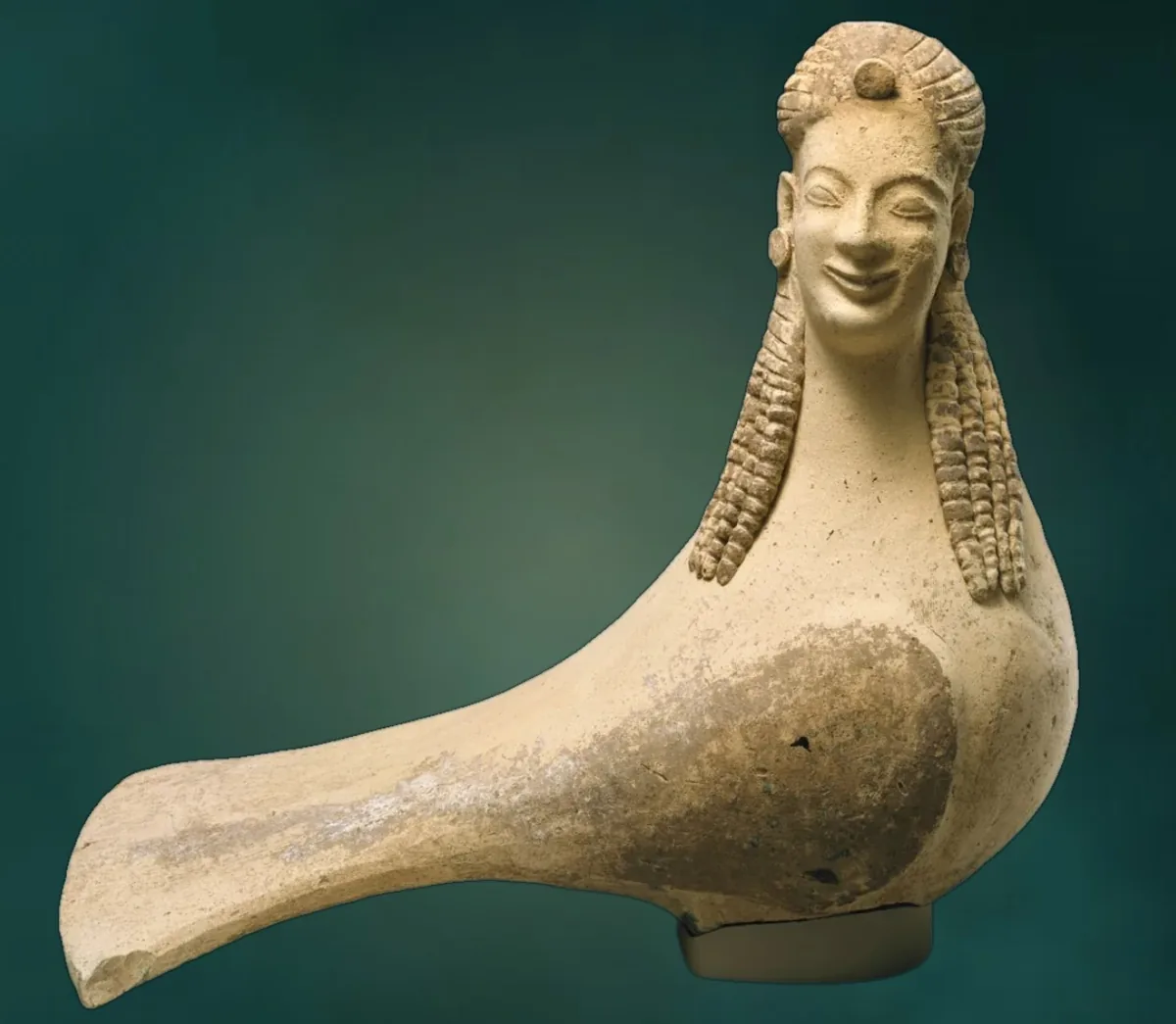 The smiling terracotta siren with a bird's body