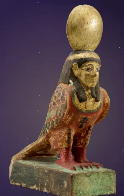 An Egyptian ba bird with a human head and a sun disk